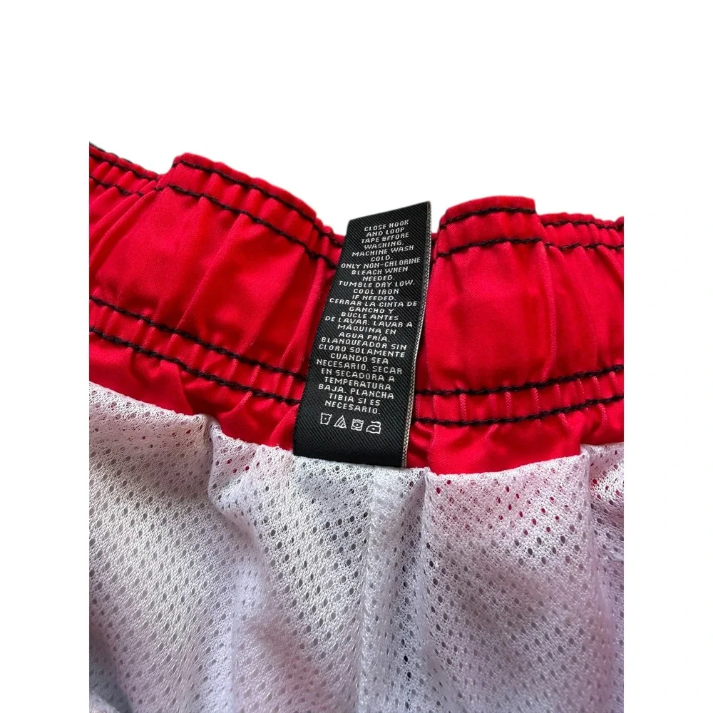 OP Board Shorts Red Black Striped Good Mesh Lined Swim Trunks Mens Size Small 28